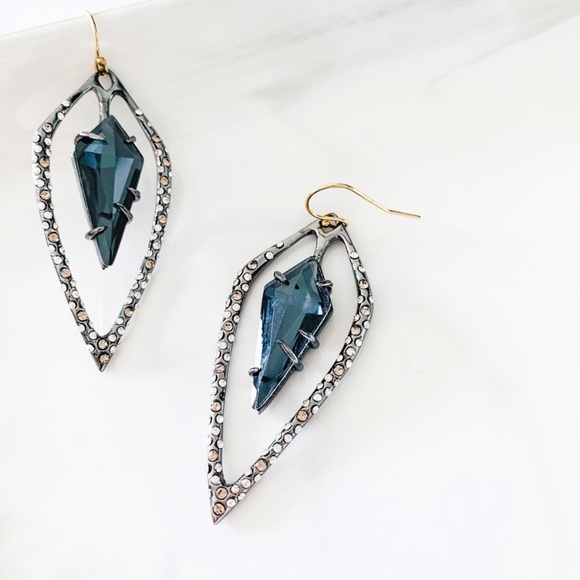 ALEXIS BITTAR NEW Open Kite Dark Gunmetal Smoke Blue Swarovski Crystals Earrings - Picture 9 of 13